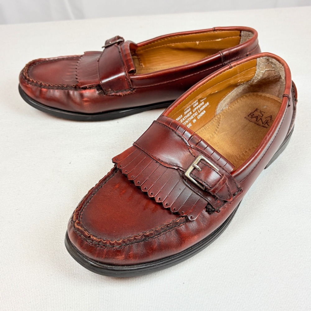 Jos A Bank Mens Burgundy Leather Kiltie Buckle Loafers Size 10M Classic Preppy